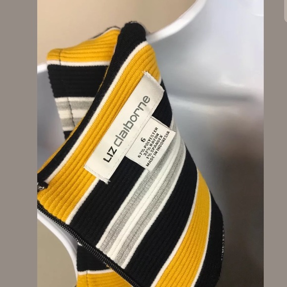 Liz Claiborne Yellow Navy & Grey Stripe Dress Sz 6 - Picture 4 of 5
